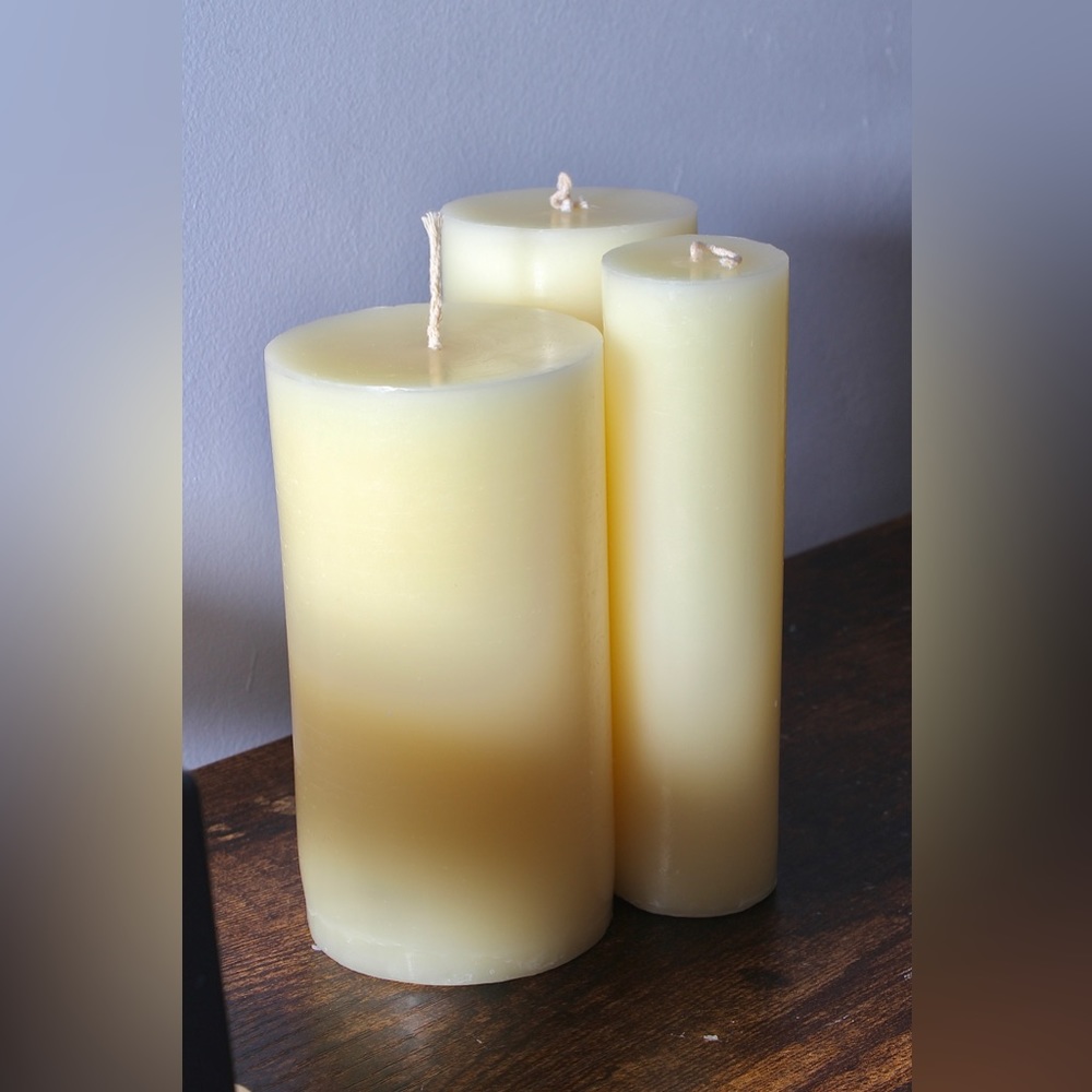 White Beeswax Set of 3 Pillar Candles 100% Natural Pure Honey Bees Wax Handmade